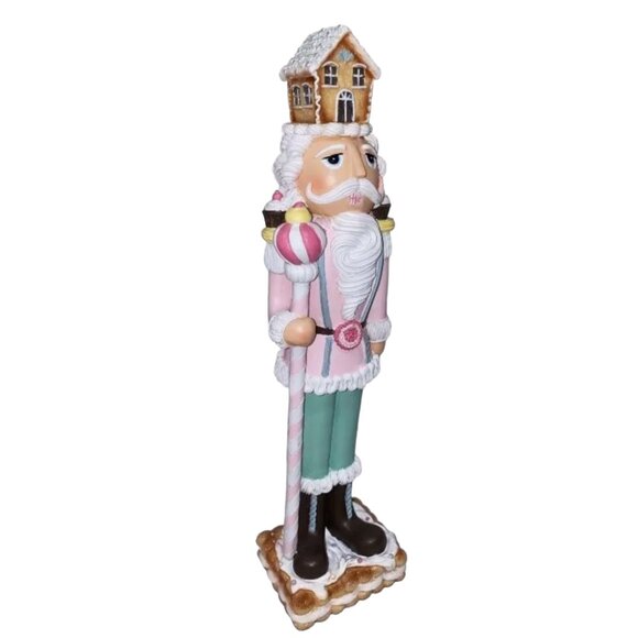 Christmas Pastel Pink Colonel 18" NUTCRACKER Cookie Icing Gingerbread House NEW - Picture 4 of 7